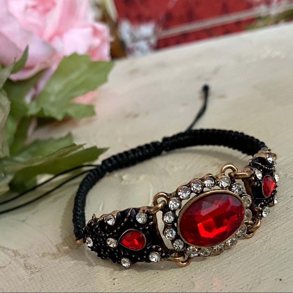 Ruby Red Crystal Rhinestone Bracelet Victorian